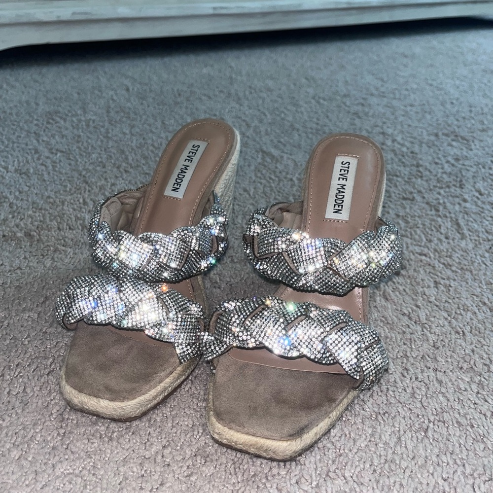 Steve Madden Silver and Tan Braided Sandals